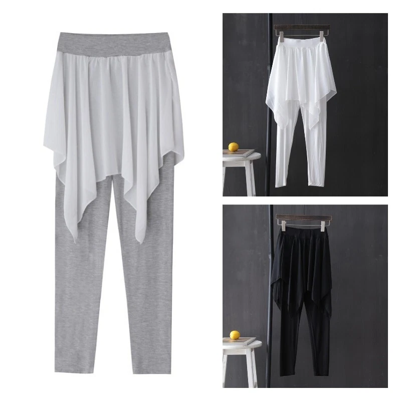 Dama Chifón Mezcla Algodón Patchwork Pantalones Baile Práctica Ropa Leggings Falda Foto 3 de 4