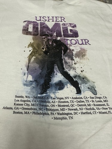 Usher OMG 2010 Tour Shirt Front/Back Graphic White Woman Small New Super Bowl - Picture 9 of 9