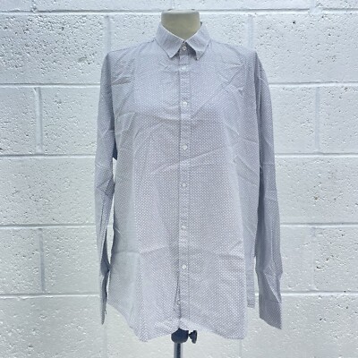 TAYLOR AND WRIGHT WEISSES GEFLECKTES SHIRT LANGARM BLAU GEPUNKT SCHMALE PASSFORM UK 17 (L)