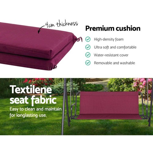 Gardeon Outdoor Swing Chair Garden Bench Furniture Canopy 3 Seater Wine Red - Picture 5 of 6