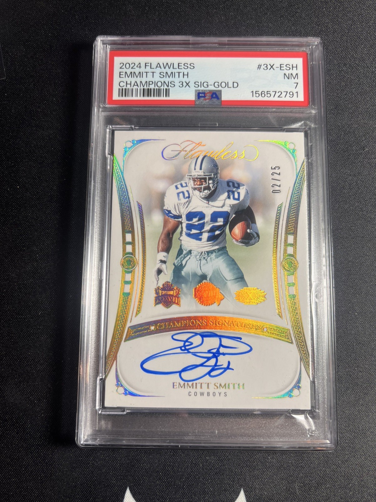Emmitt Smith 2024 Panini Flawless Football Champions Auto Gold /25 Cowboys PSA 7