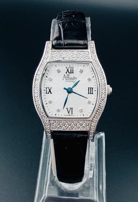 Working Affinity Diamonds Sterling Silver 925 Case Diamond Bezel Quartz Watch i5
