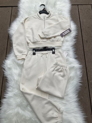 Weekend Academy Ivory Fleece Sweatsuit Set Youth S 6/6X Sweatshirt Pants 
