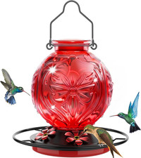 Glass Hummingbird Feeder for Outdoors Hanging, 25Oz Humming Bird Nectar Feede...