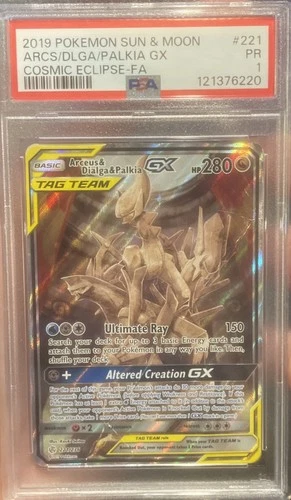 Pokémon TCG Arceus & Dialga & Palkia GX 156/236 Cosmic Eclipse PSA 1 pop 13