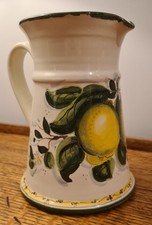 Hand Painted Italian Ceramic Lemon Pitcher Jug by Aldo Fudanti. Italy Pottery