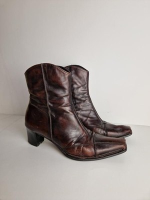 Vintage Roberto Santi Brown Leather Ankle Boots 38.5 EU Y2K Italian Square Toe