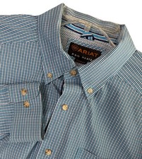 Ariat Pro Series Mens Blue White Plaid Long Sleeve Button Down Shirt Mens XL