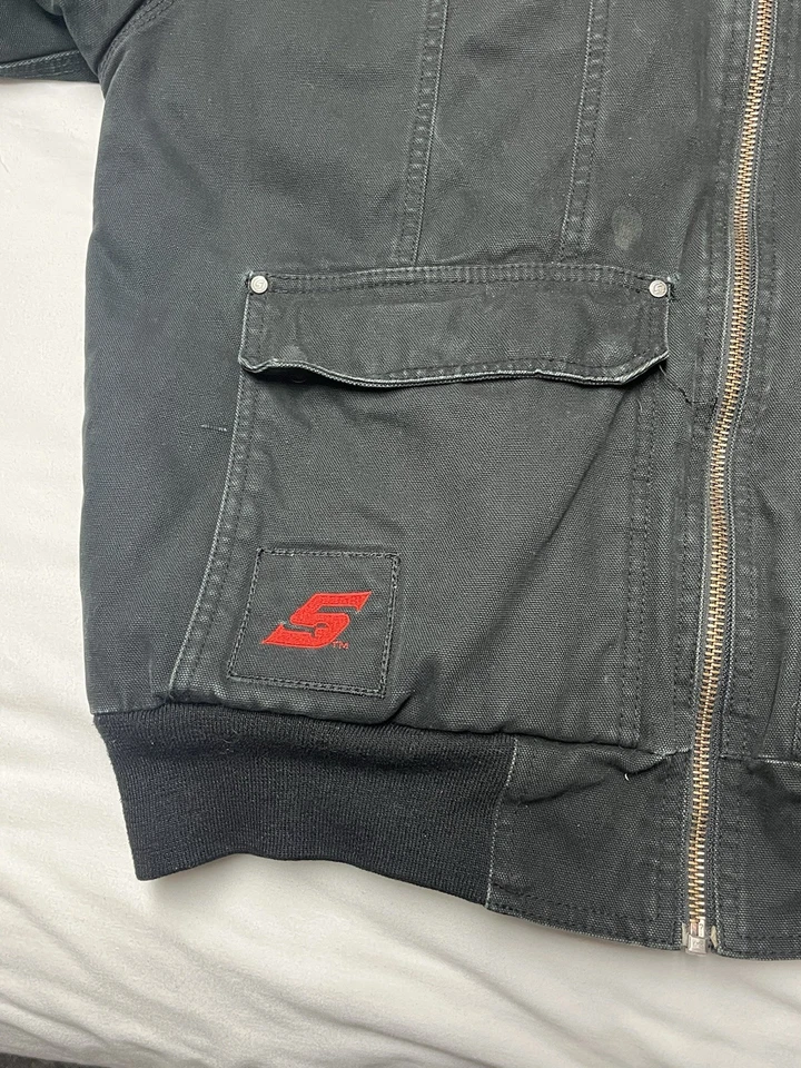 Abrigo aislante con capucha y cremallera negro vintage a presión para hombre talla XL Foto 4 de 4