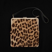 DOLCE & GABBANA Handbag Clasp Leopard Logo Harako Brown From Japan 151359K Authe