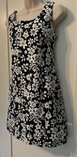 Briggs NY Aloha Tropical Shift Dress S Black & White Floral Cotton Sleeveless