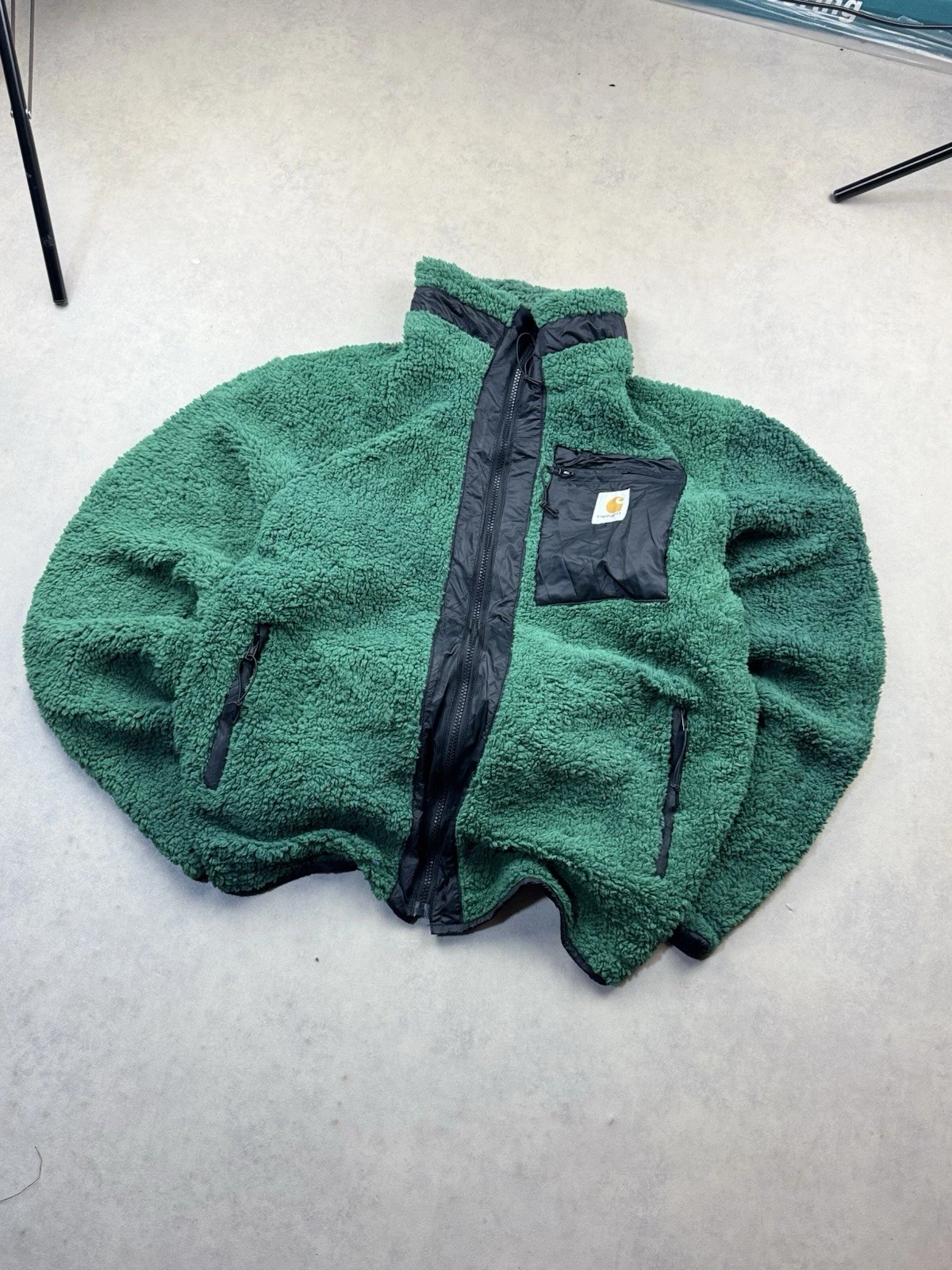 Dark Green Sherpa Fleece Carhartt Jacket / Zip Up / Fleece Size XL Reworked