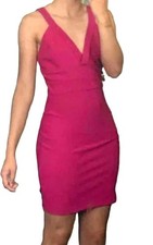 FOREVER 21 Juniors Dress Fitted Bodycon Sleeveless V Plunge Pink Purple Small