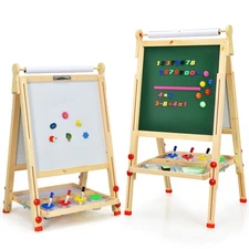 Honeyjoy Kids Adjustable Art Easel w/Paper Roll Double-Sided Drawing Easel Board