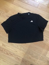 Adidas Training T Shirt Small Women s Crop Top Black super soft 3 stripe logo