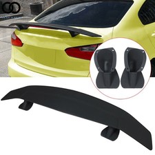 Matte Black Trunk Spoiler Wing Fin Tail With Led Light 2 Pedestal 52 Universal