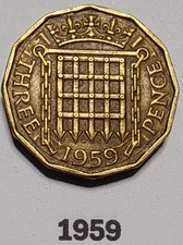 1959 Queen Elizabeth II Brass Threepence (3d)  coin. See photos for condition.