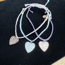 Pura Vida Triple Set Heart Charms White Purple & Pink All New