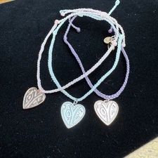Pura Vida Triple Set Heart Charms White Purple & Pink All New