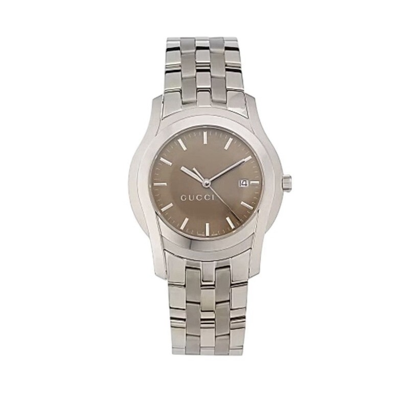 $1050 NEW Gucci Stainless Steel Brown Matte Date Swiss Watch YA055215 5500XL Box