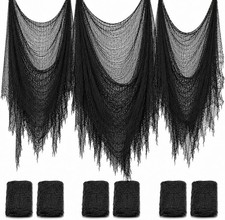 6 Pack Black Halloween Creepy Cloth 30x72" Stretchy Gauze Haunted Decor