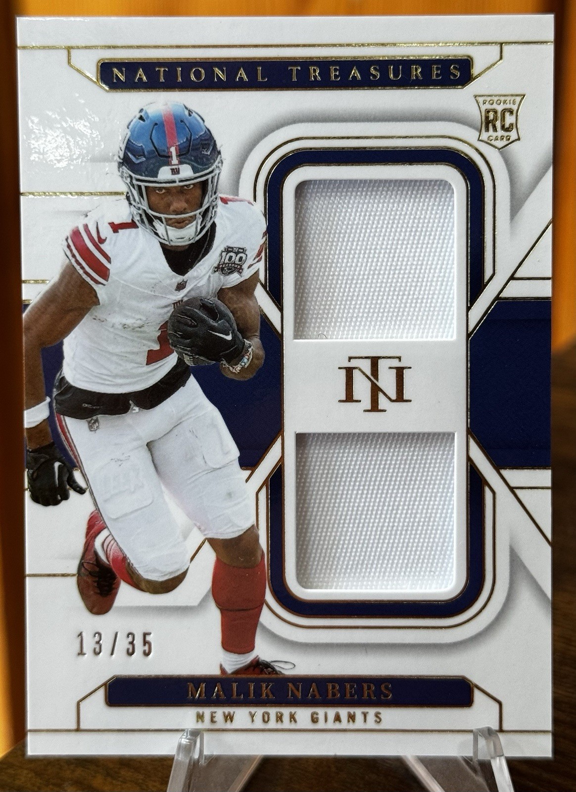 2024 Panini National Treasures Malik Nabers /35 Gold Rookie Dual Materials