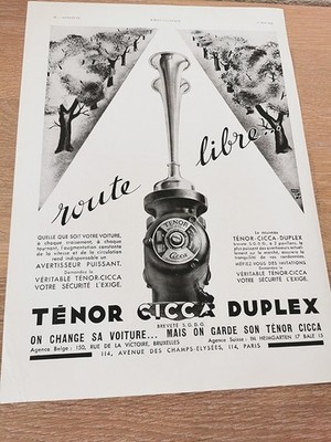 Werbung von 1934 TENOR CICCA DUPLEX Hupe Warnton PKW 3247