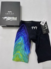 Men's TYR Venzo Battle Born - Black w Blue Lime -  Size 25 - New w Tag and Box