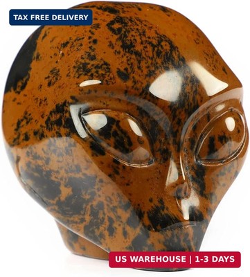 Skullis 2.0'' Mahogany Obsidian Crystal Alien Skull, Hand Carved Gemstone Fine Ar