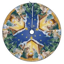 Christian Nativity Christmas Tree Skirt, 48 Inches Lace 48" Christmas Nativity