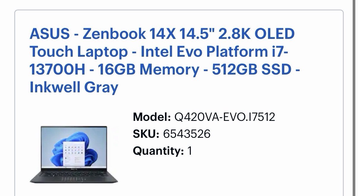 ASUS ZenBook 14, 14.5-Inch Laptop, with Intel Core i7 13th Gen., 512 GB SSD (Solid State Drive), Windows 11 Home
