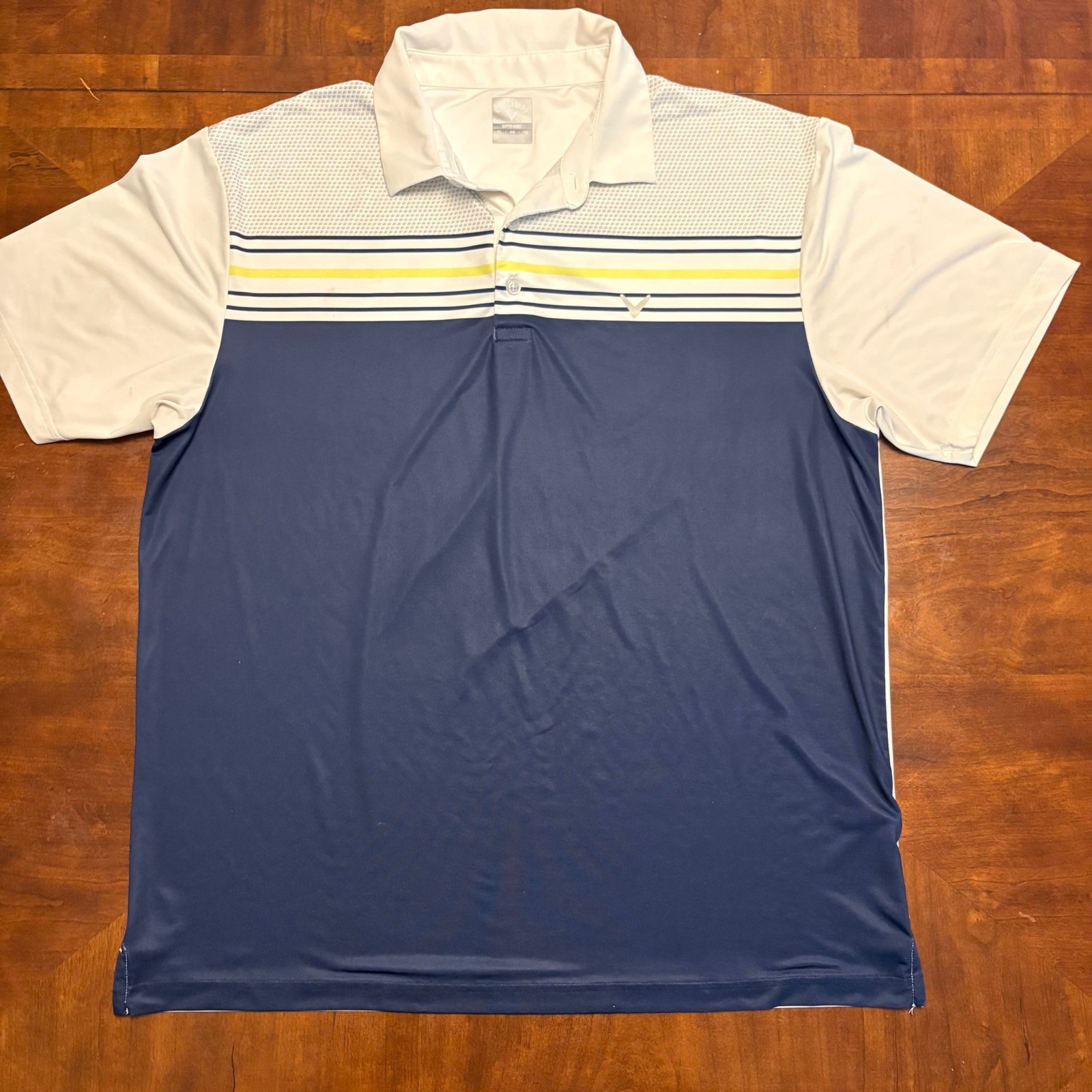 Callaway Golf Polo Mens XL Navy White Striped Opti-Dri Performance Shirt
