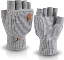 Winter Knitted Fingerless Gloves for Women Warm Half Finger Gloves Convertible M