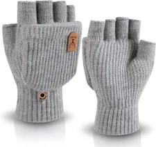 Winter Knitted Fingerless Gloves for Women Warm Half Finger Gloves Convertible M