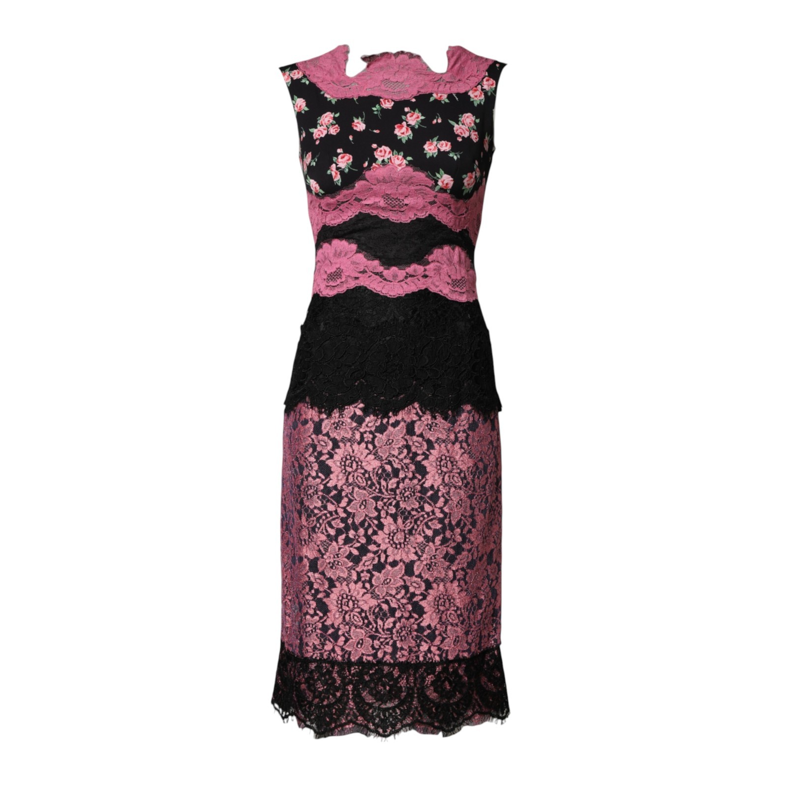 DOLCE & GABBANA Dress Black Pink Floral Lace Silk Sheath IT40/US6/S RRP 2330usd
