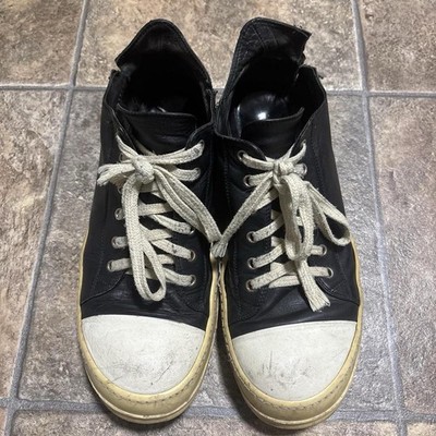 [AS-IS] 2016 Rick Owens Mainline Leather Low Ramones W16 1749 Black Milk