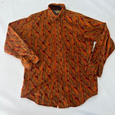 Vintage Ralph Lauren Mens Orange Fall Cotton Button Down Shirt Made USA Sz M