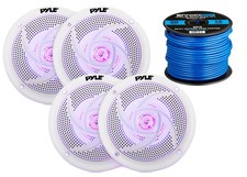 4x Pyle Marine 4" 2-Way Waterproof White LED Speakers, 16-G 50 Foot Tinned Wire