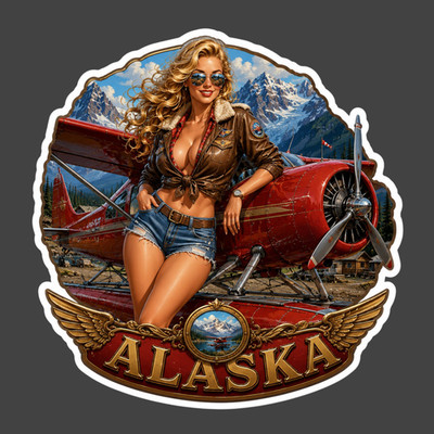 Alaska Pinup Girl Sticker Vinyl Decal Bush Plane Pilot Mountain Wilderness