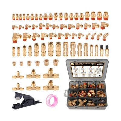 CheeMuii 76 Pcs Brass DOT Air Line Fittings Kit Push Lock Air Fittings Push t...