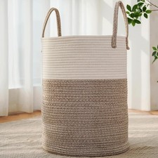 Large Woven Laundry Basket Hamper 60L Cotton Rope Storage Bin
