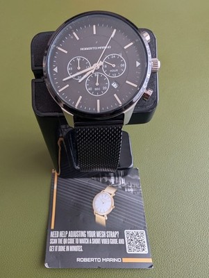 Roberto Marino Men's Wristwatch Black Dial Stainless Steel Mesh Chronograph