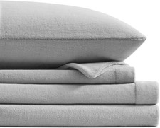 Flannel Fleece King Size Sheet Set Gray Ultra Soft Anti-Static Plush Bedding,4