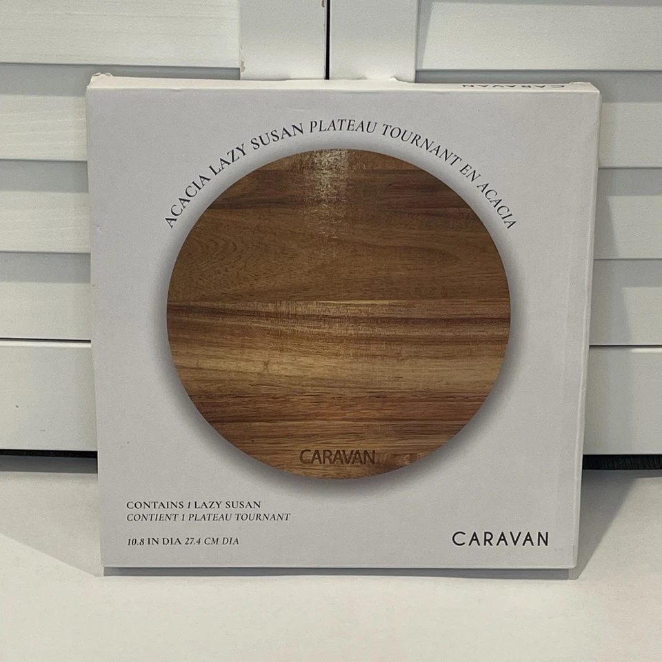 Caravan Acacia Wood Lazy Susan 10.8” Round Turntable Serving Tray NIB - Image 4 of 4