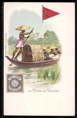Ansichtskarte Deccan, La Poste, Briefträger über Wasser 