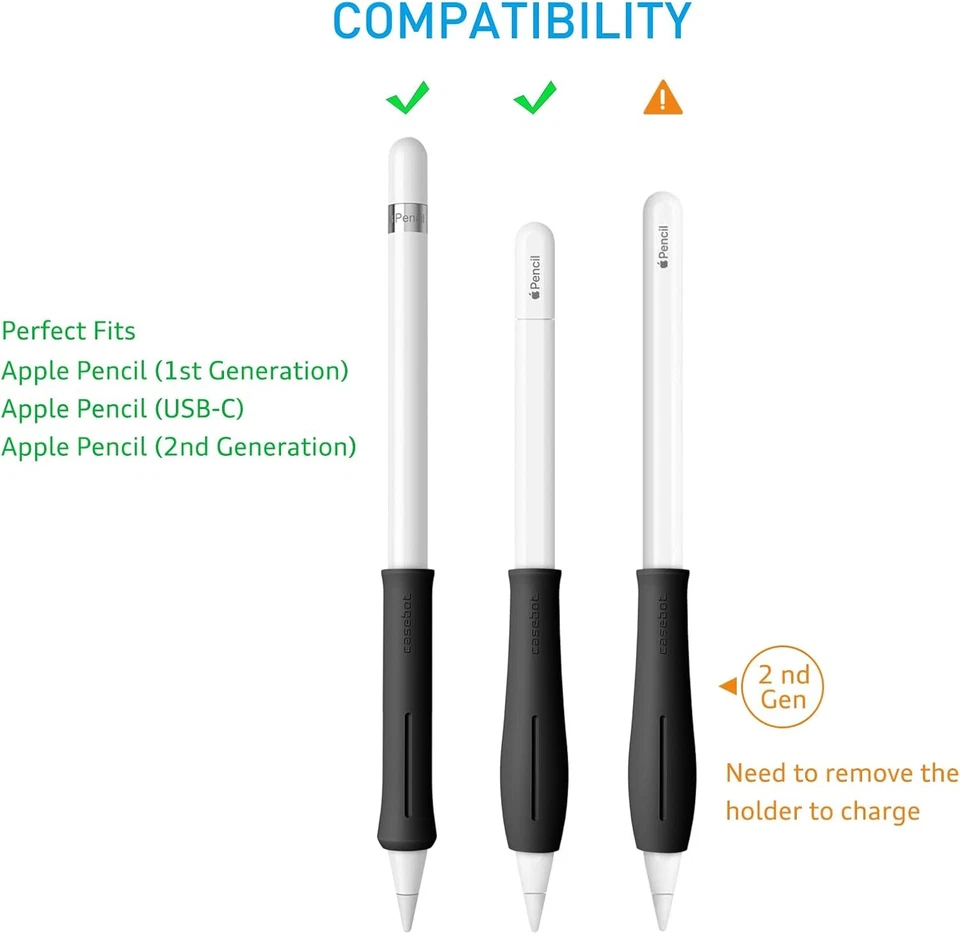 [2-Piece] For Apple Pencil 1st 2nd Gen Case Silicone Grip Holder Protective Skin - Image 2 of 4