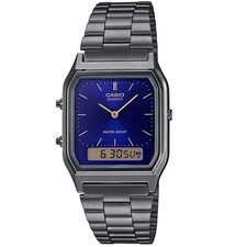 Casio Grey Blue Stainless Steel Retro Dual Time Digital Analog Watch AQ-230GG-2A