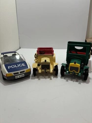 Lot Of 3 Vintage Playmobil Vehicles - Police Car & Vintage Cars