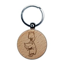 Scruffed Cat Pinch Engraved Wood Round Keychain Tag Charm