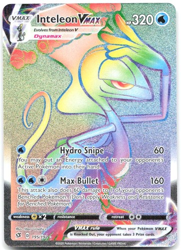 Inteleon VMAX (Secret) 195/192 Pokemon SWSH02: Rebel Clash Holo Secret Rare NM